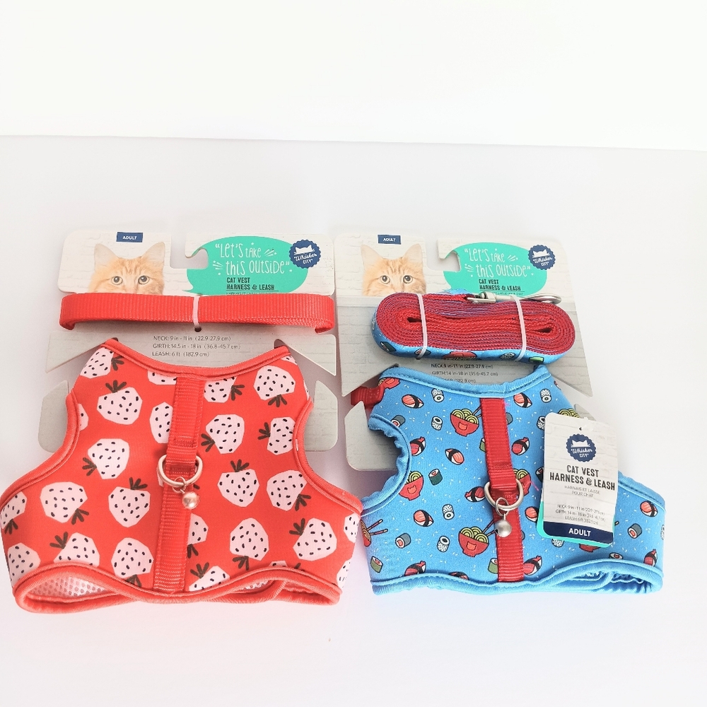 Whisker City Bundle Of 2 Adult Cat Harness Vest & Leash Combo NWT